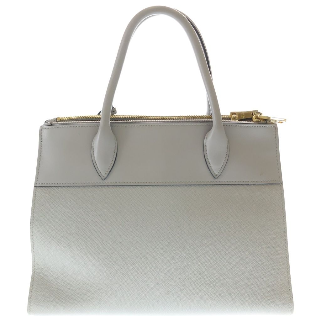 Prada Saffiano Paradigm 2-Way Shoulder Back Handbag Gray Leather Gold — view 2
