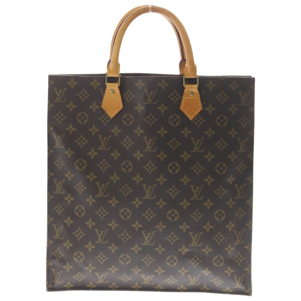Louis Vuitton Monogram Sac Plat Tote Brown Leather Gold