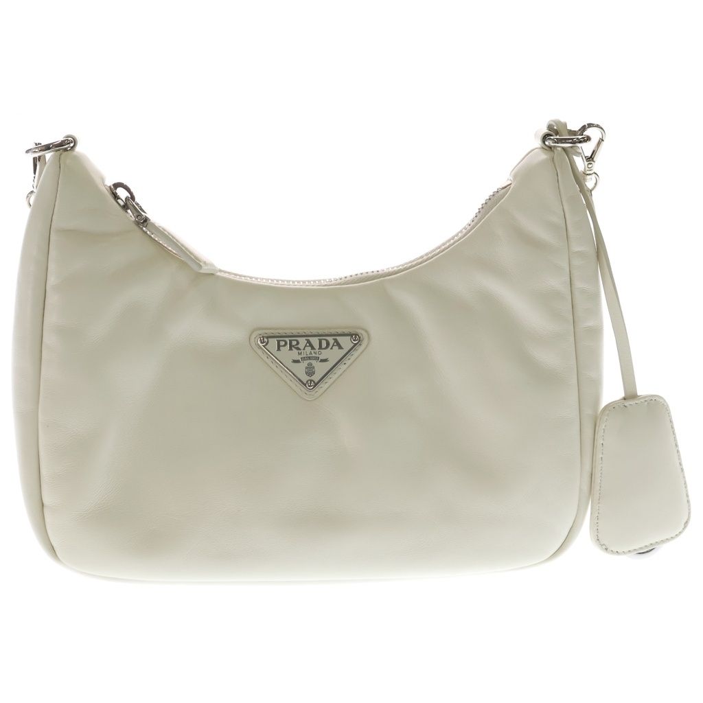 Prada Re Edition Shoulder Bag White Leather Silver