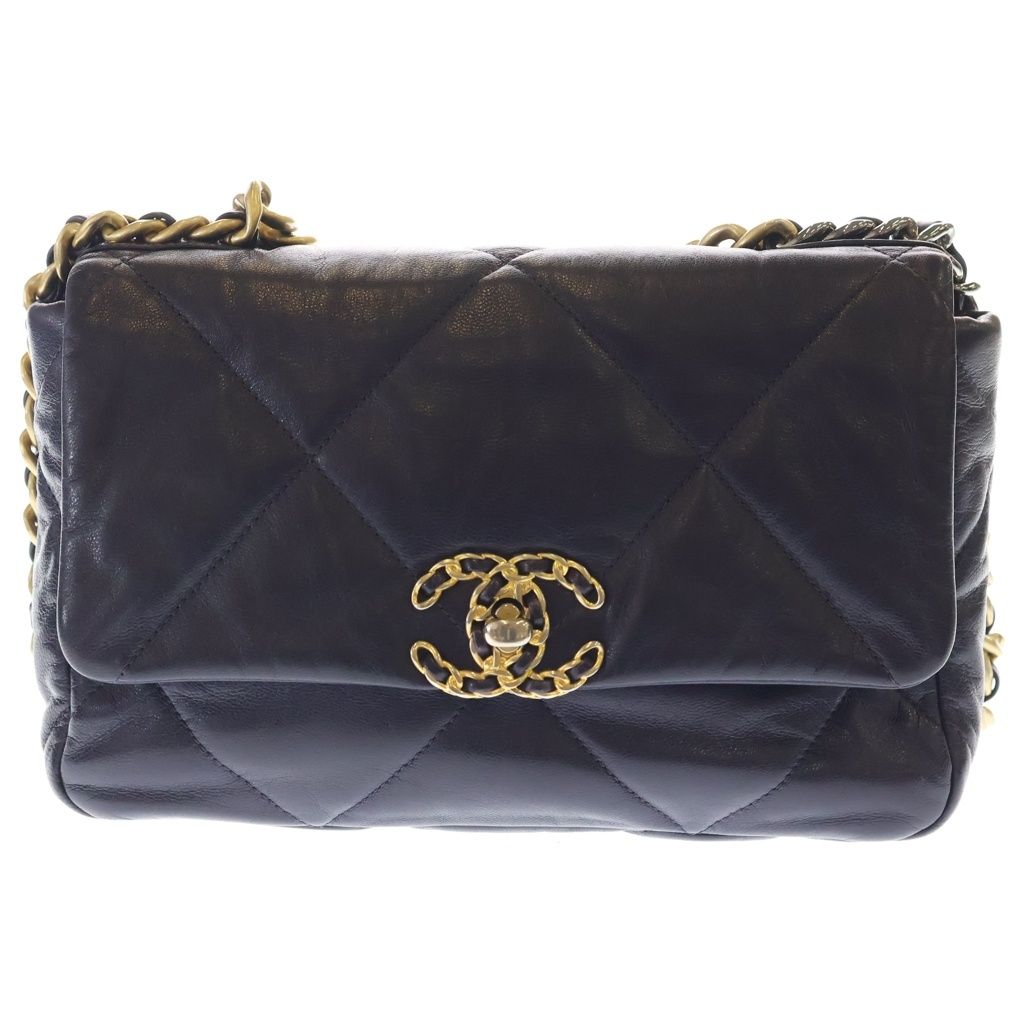 Chanel 19 Lambskin Gold Silver Turnlock 2-Way Chain Shoulder Bag Purple
