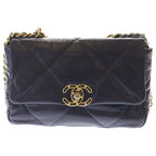 Chanel 19 Lambskin Gold Silver Turnlock 2-Way Chain Shoulder Bag Purple