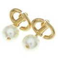 Dior CD Navy Faux Pearl Earrings Gold White