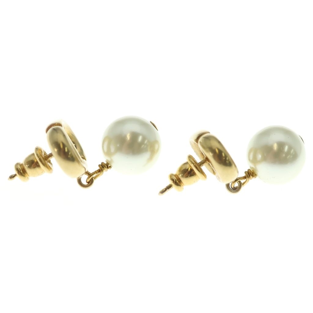 Dior CD Navy Faux Pearl Earrings Gold White — view 4