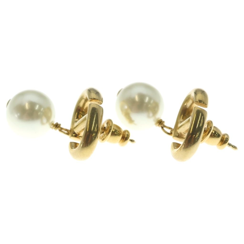 Dior CD Navy Faux Pearl Earrings Gold White — view 3