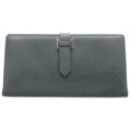 Hermes Bearn Souffle Bifold Wallet Card Case Epsom Gray Vert Angre Silver