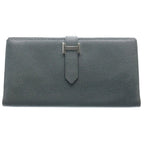 Hermes Bearn Souffle Bifold Wallet Card Case Epsom Gray Vert Angre Silver