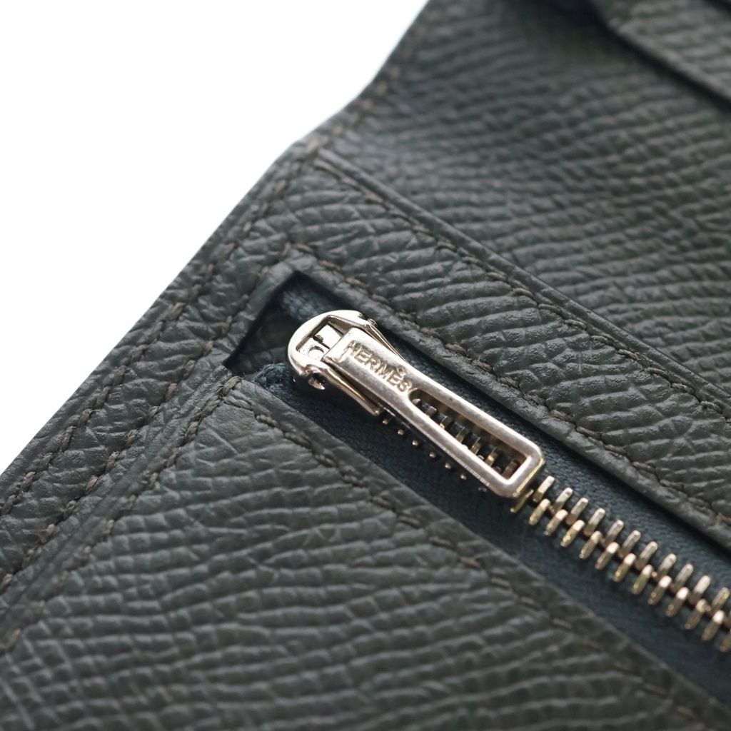 Hermes Bearn Souffle Bifold Wallet Card Case Epsom Gray Vert Angre Silver — view 5