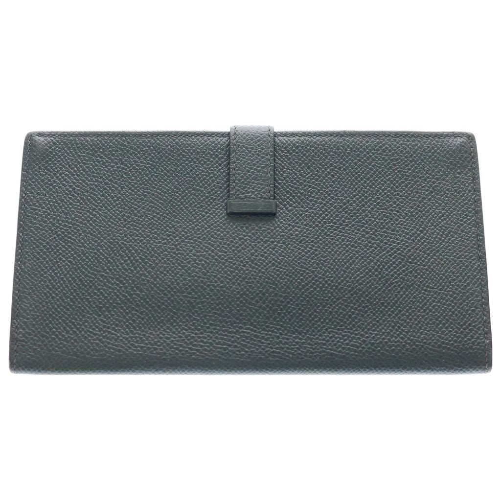 Hermes Bearn Souffle Bifold Wallet Card Case Epsom Gray Vert Angre Silver — view 2