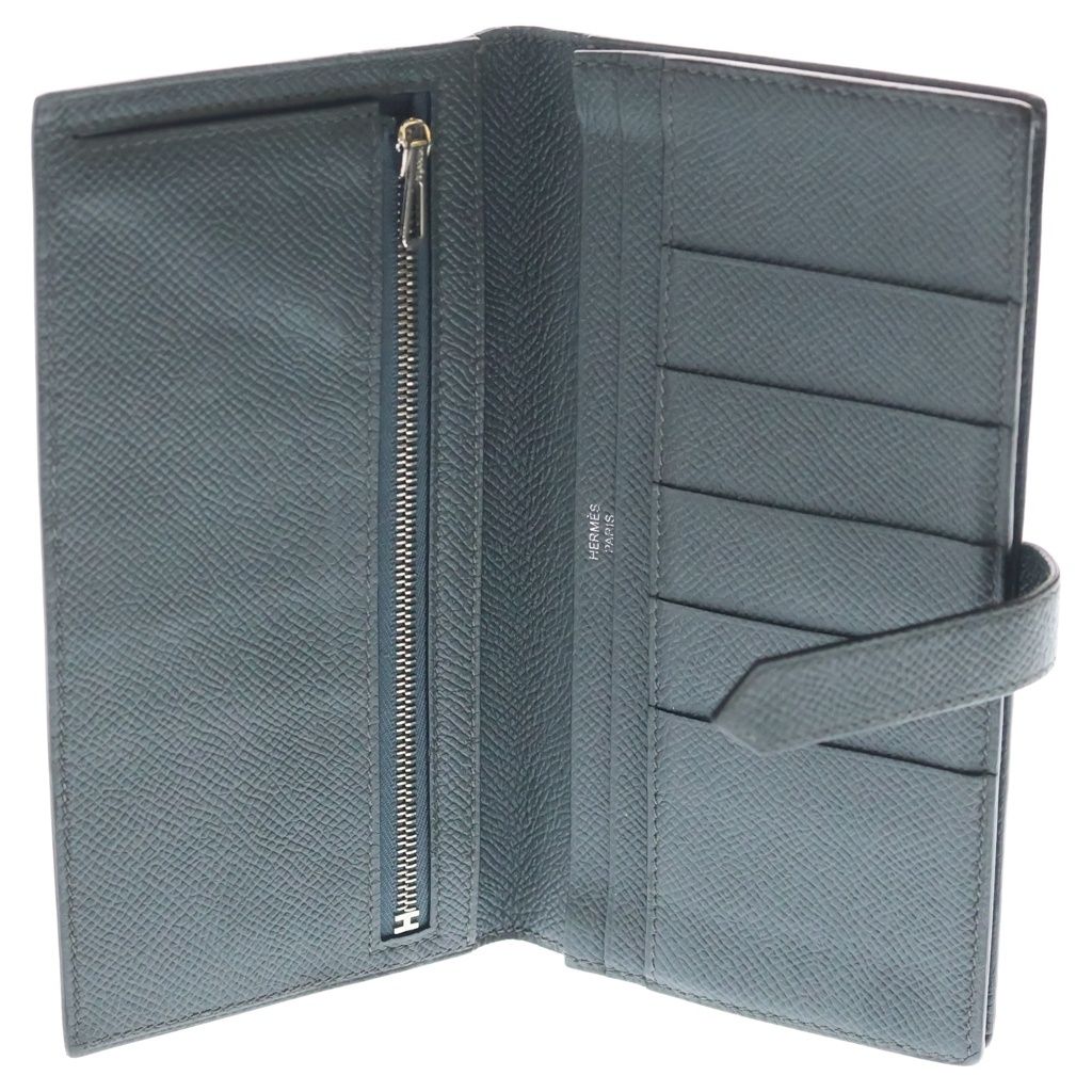 Hermes Bearn Souffle Bifold Wallet Card Case Epsom Gray Vert Angre Silver — view 4