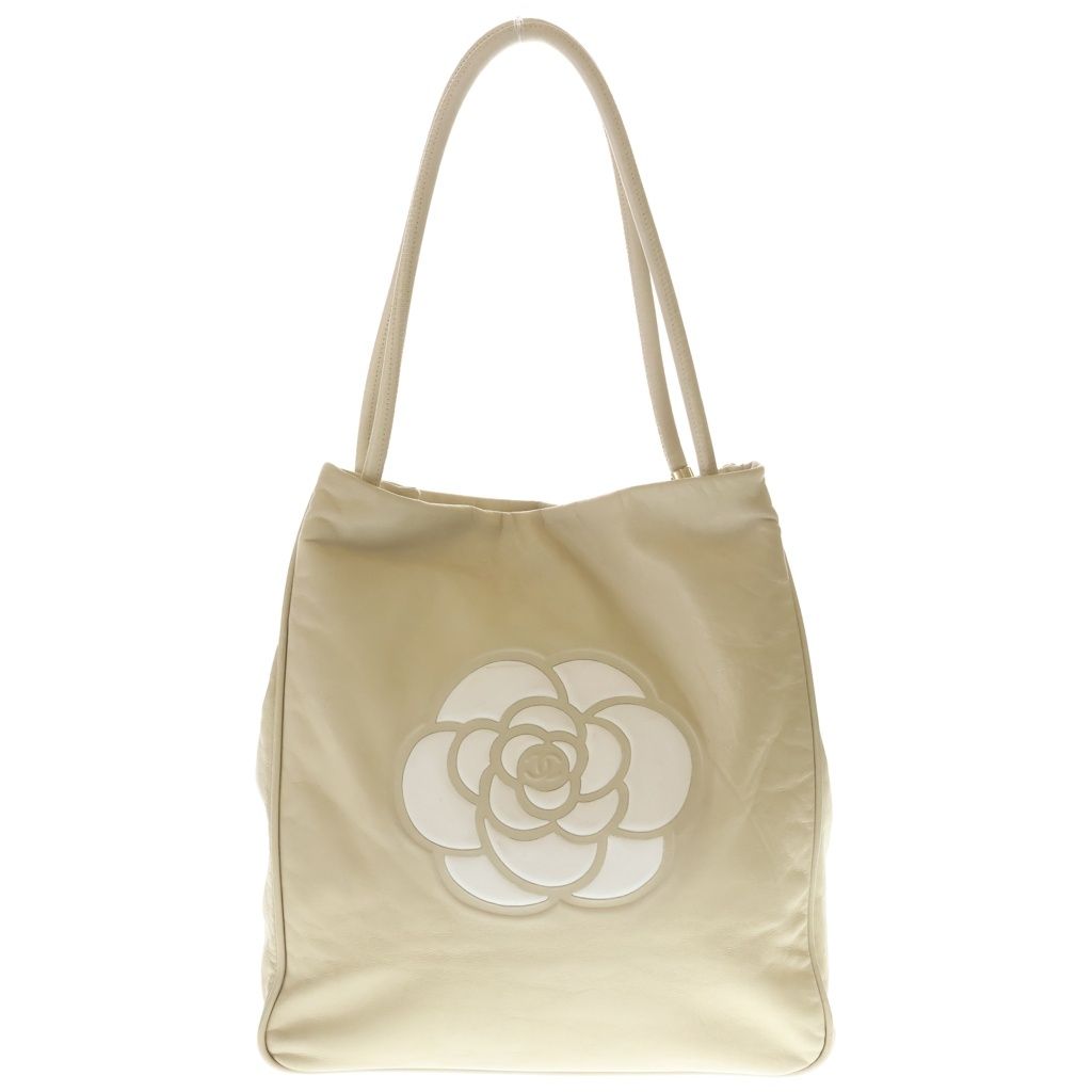 Chanel Camellia CC Logo Lambskin Leather Tote Beige — view 2