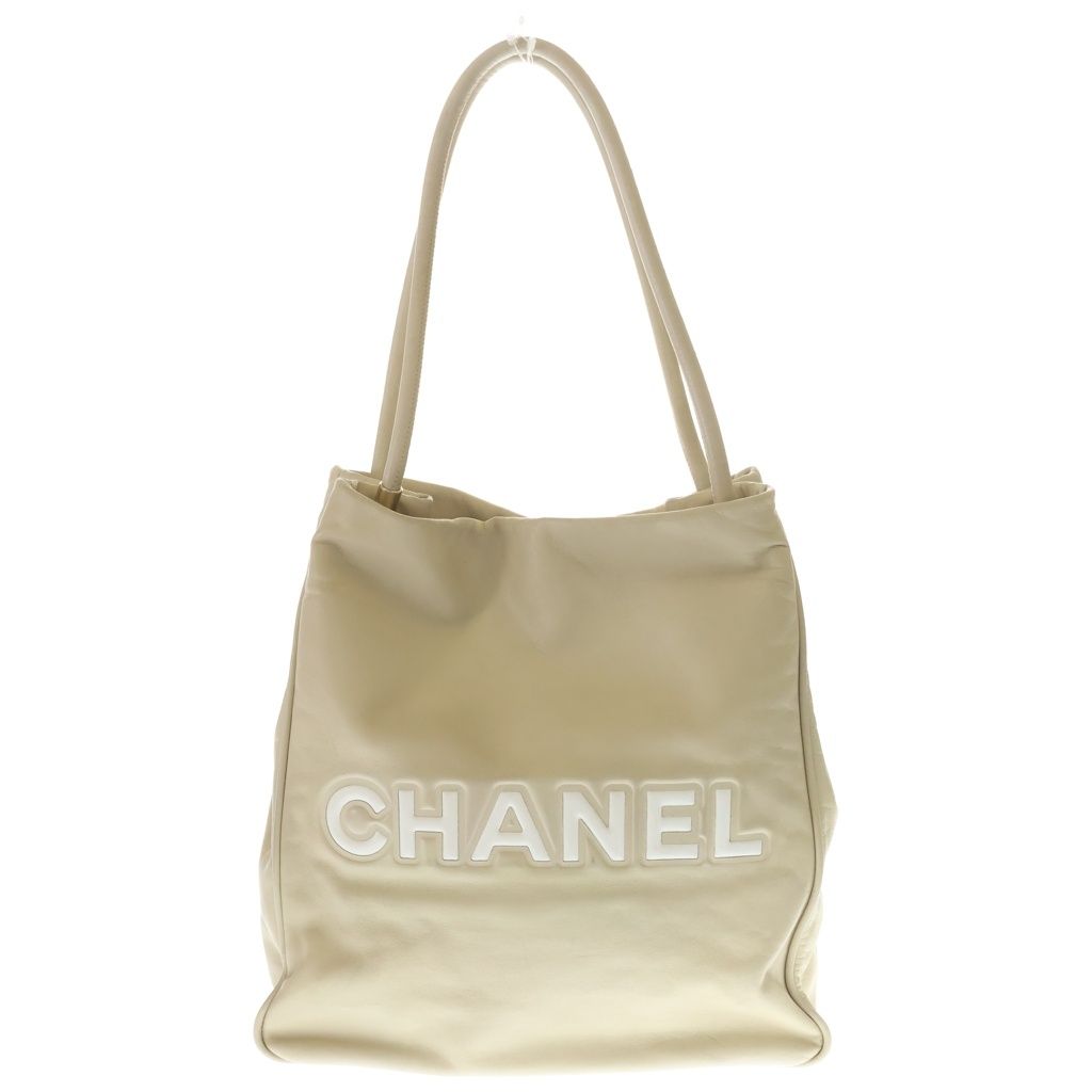 Chanel Camellia CC Logo Lambskin Leather Tote Beige