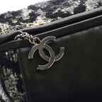 Chanel 2.55 Camellia Tweed Leather Messenger Chain Shoulder Bag Black Gray — view 6