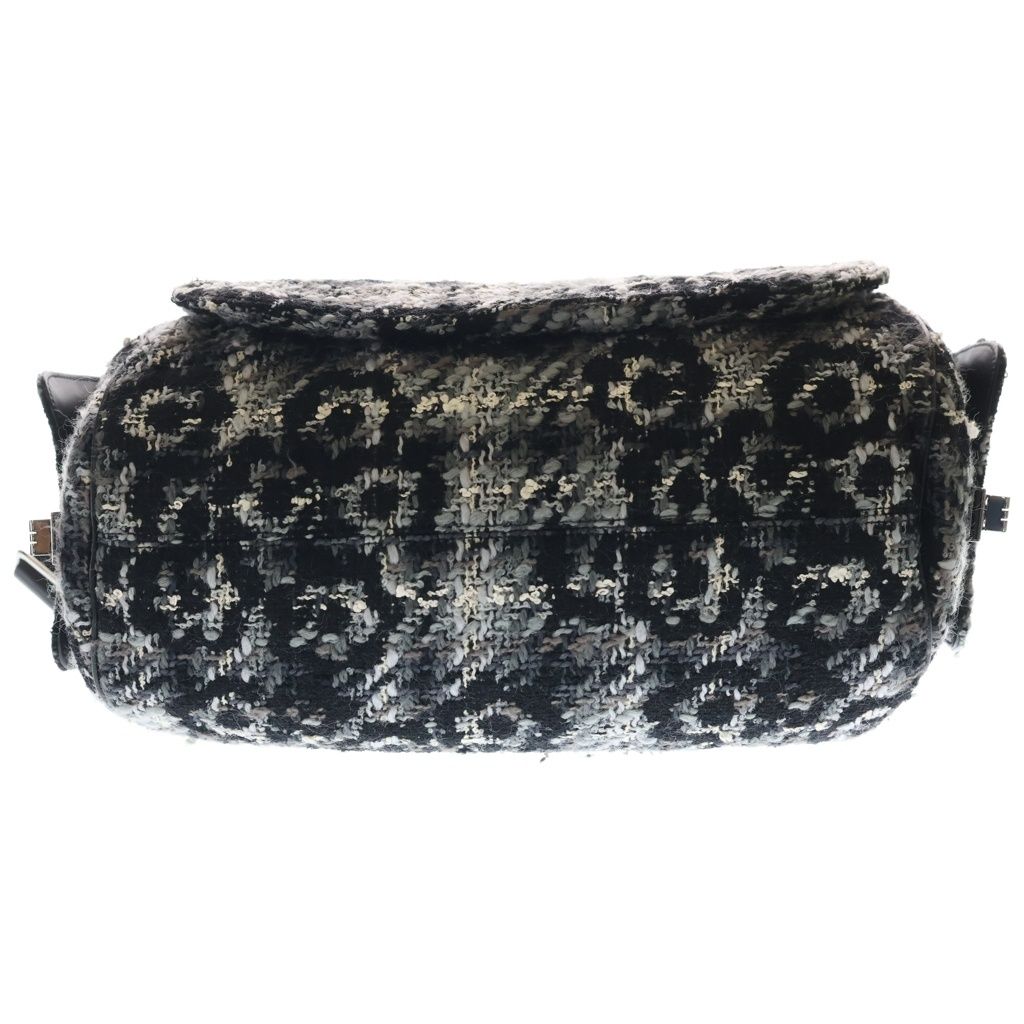Chanel 2.55 Camellia Tweed Leather Messenger Chain Shoulder Bag Black Gray — view 4