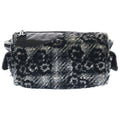 Chanel 2.55 Camellia Tweed Leather Messenger Chain Shoulder Bag Black Gray