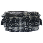 Chanel 2.55 Camellia Tweed Leather Messenger Chain Shoulder Bag Black Gray