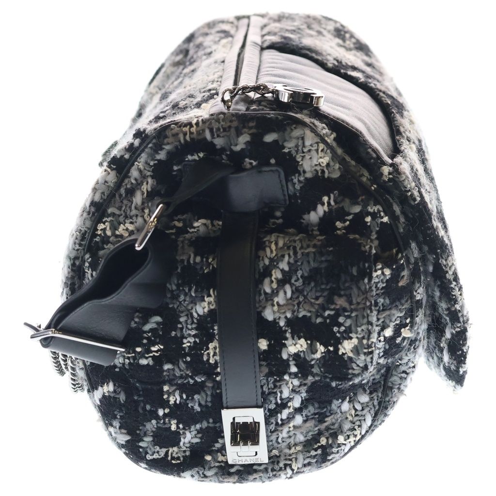 Chanel 2.55 Camellia Tweed Leather Messenger Chain Shoulder Bag Black Gray — view 3