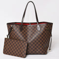 Louis Vuitton Damier Neverfull MM Tote Bag Leather Brown Gold