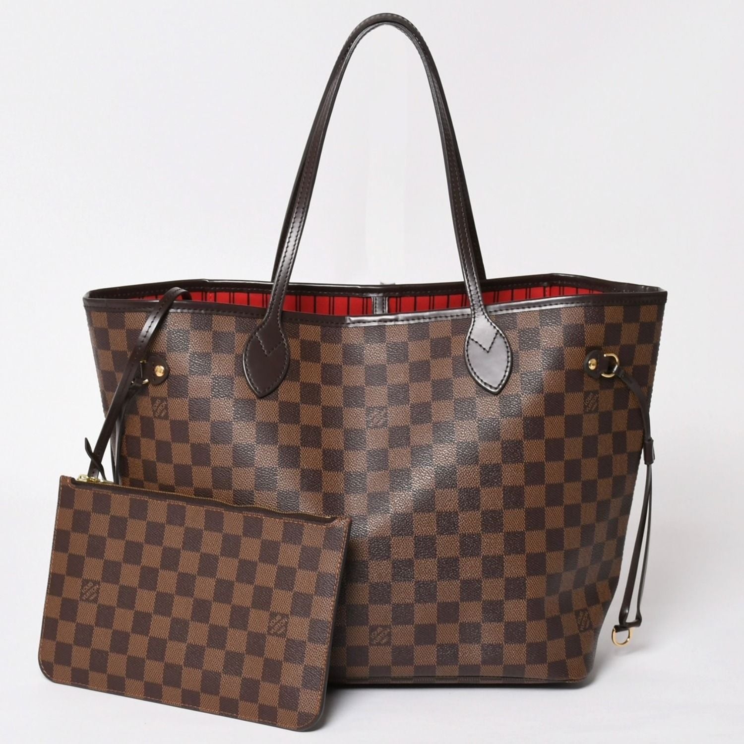 Louis Vuitton Damier Neverfull MM Tote Bag Leather Brown Gold