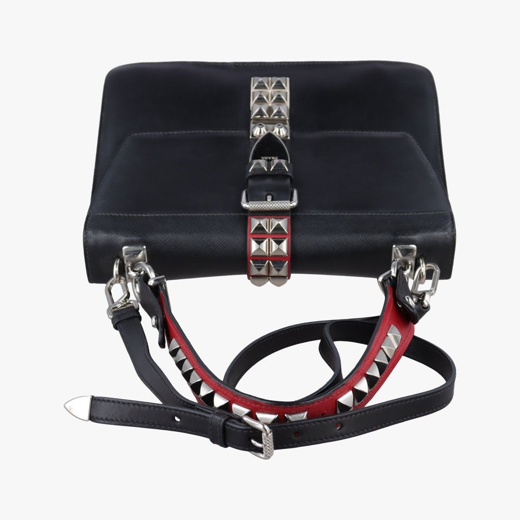 Prada Electra Studs Black Leather Saffiano 25 Messenger — view 8