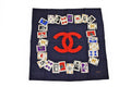 Chanel Scarf Shawl Vintage CC Logo CC Playing Cards Pattern Silk Navy