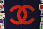 Chanel Scarf Shawl Vintage CC Logo CC Playing Cards Pattern Silk Navy — view 5