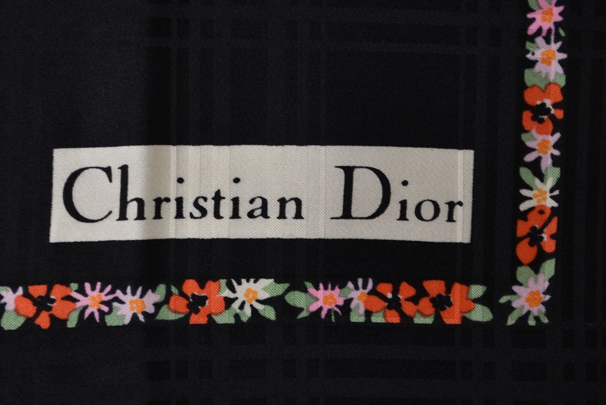 Dior Scarf Vintage CD Logo Flower Pattern Black — view 6