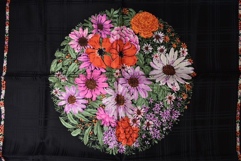 Dior Scarf Vintage CD Logo Flower Pattern Black — view 5