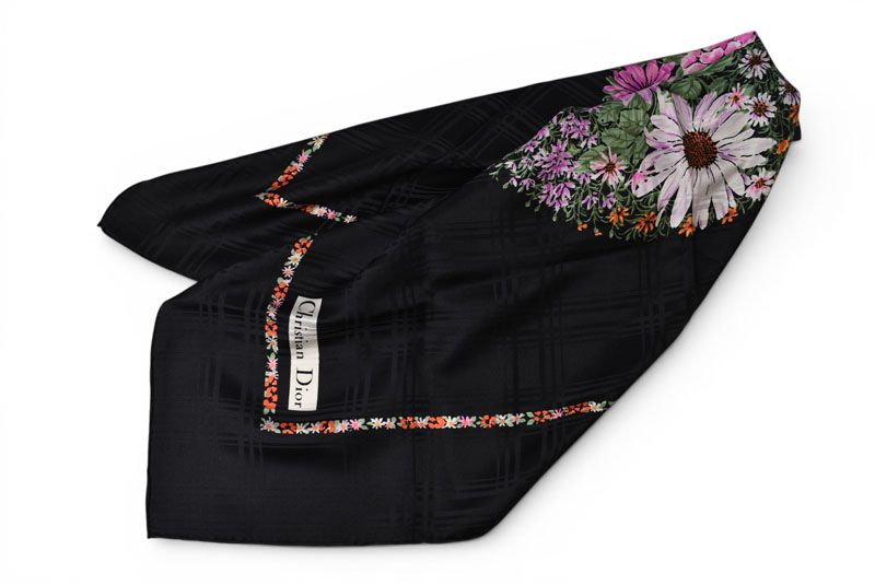 Dior Scarf Vintage CD Logo Flower Pattern Black — view 3