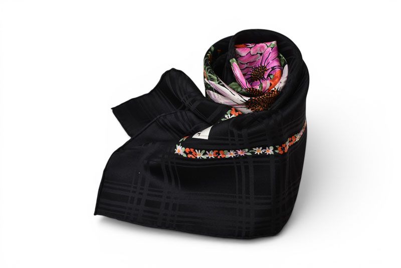 Dior Scarf Vintage CD Logo Flower Pattern Black — view 2