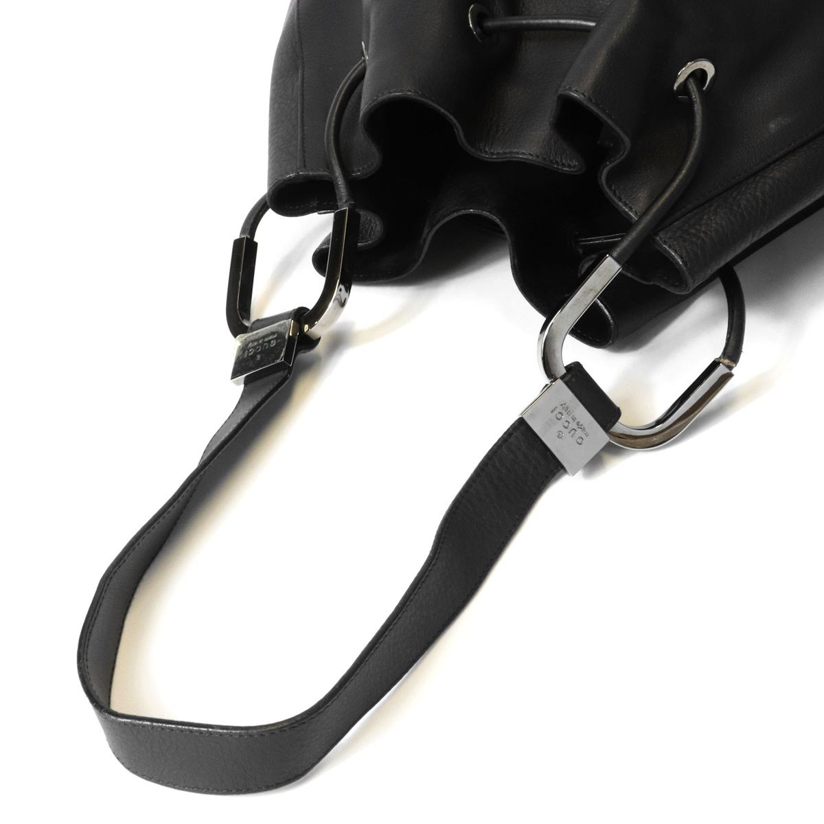 Gucci 001 Shoulder Bag Drawstring Leather Black — view 6