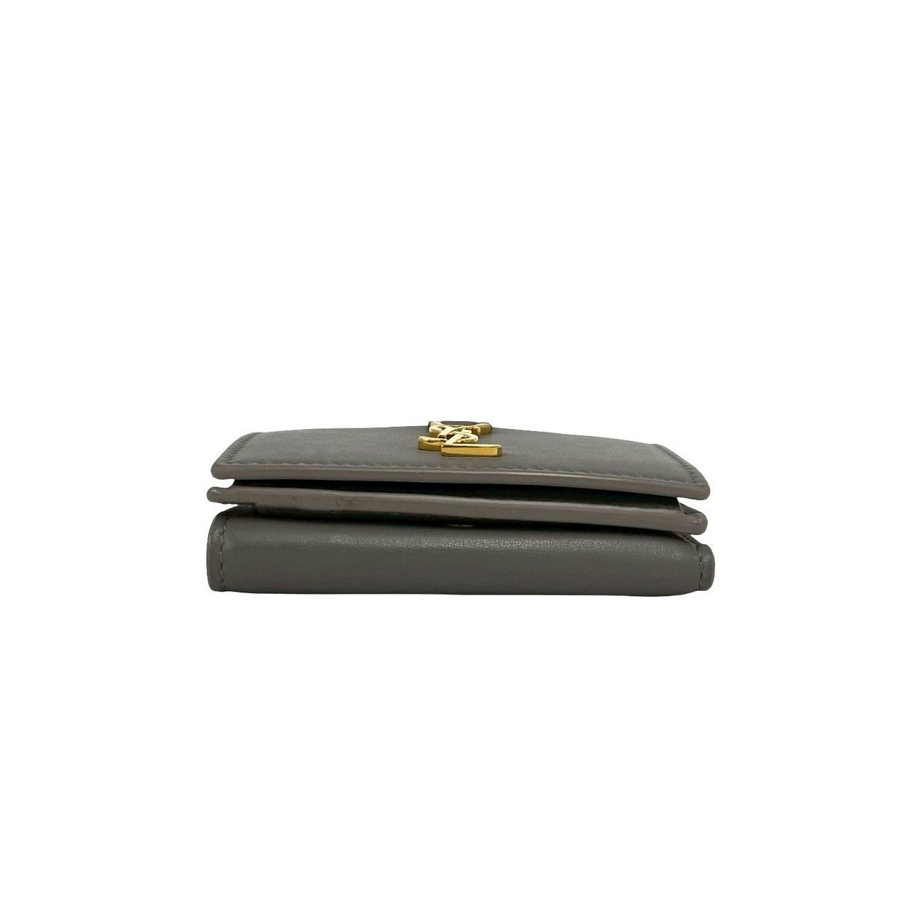 Saint Laurent Box Origami Tiny Wallet YSL Logo Leather Trifold Gray — view 6