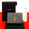 Saint Laurent Box Origami Tiny Wallet YSL Logo Leather Trifold Gray