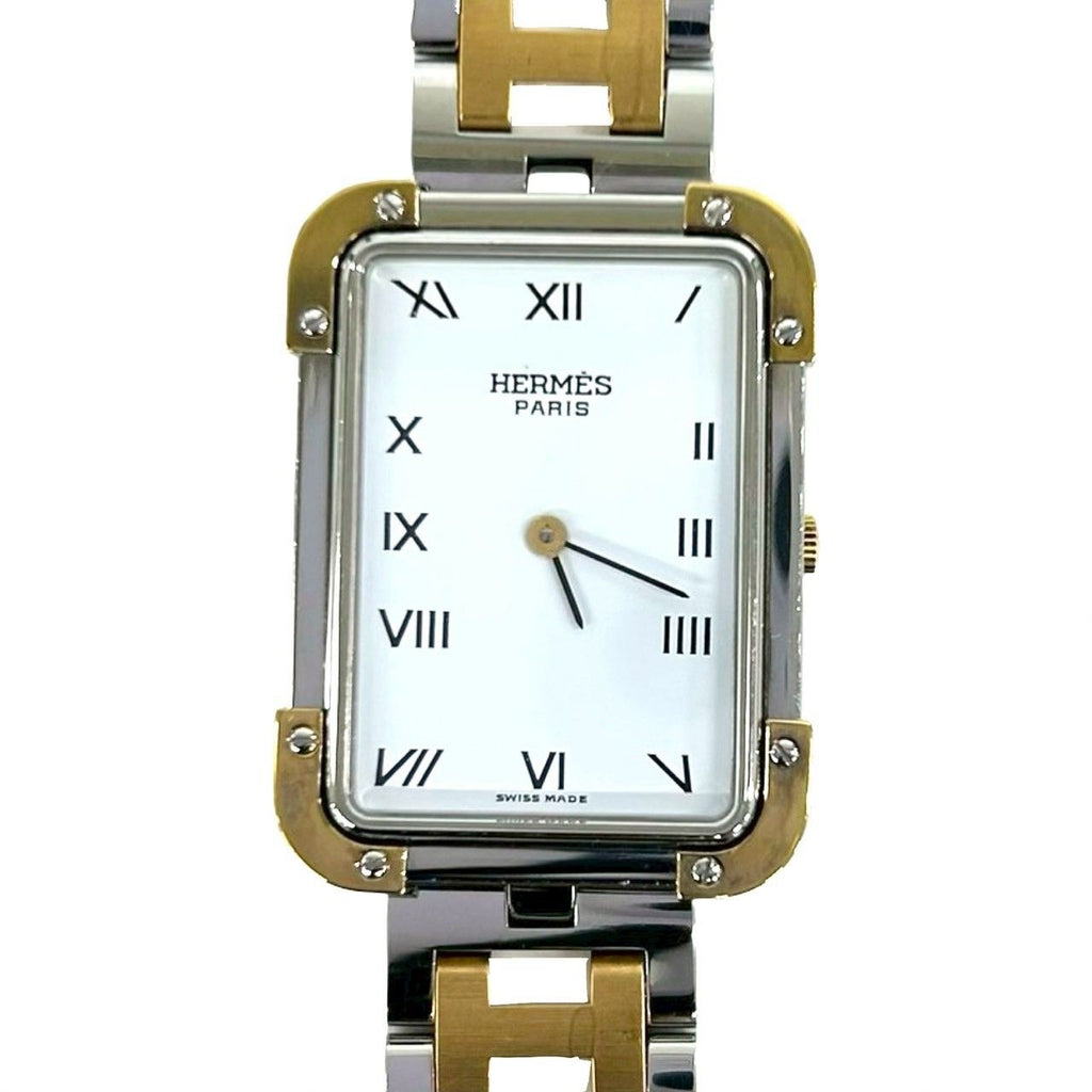 Hermes Vintage Croajour Logo Stainless Steel Watch Wrist Gold Silver — view 5