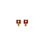 Hermes Mini Pop Logo Motif Earrings Gold Rouge — view 6