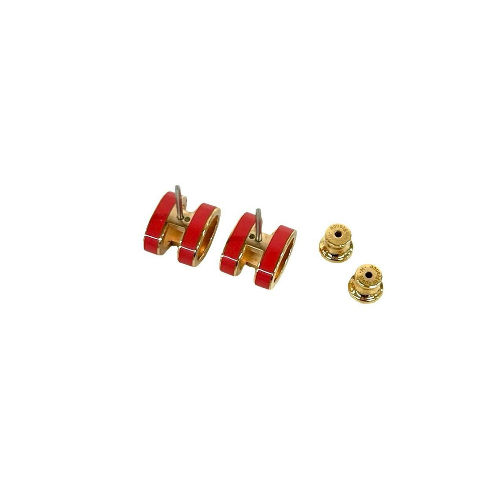Hermes Mini Pop Logo Motif Earrings Gold Rouge — view 7
