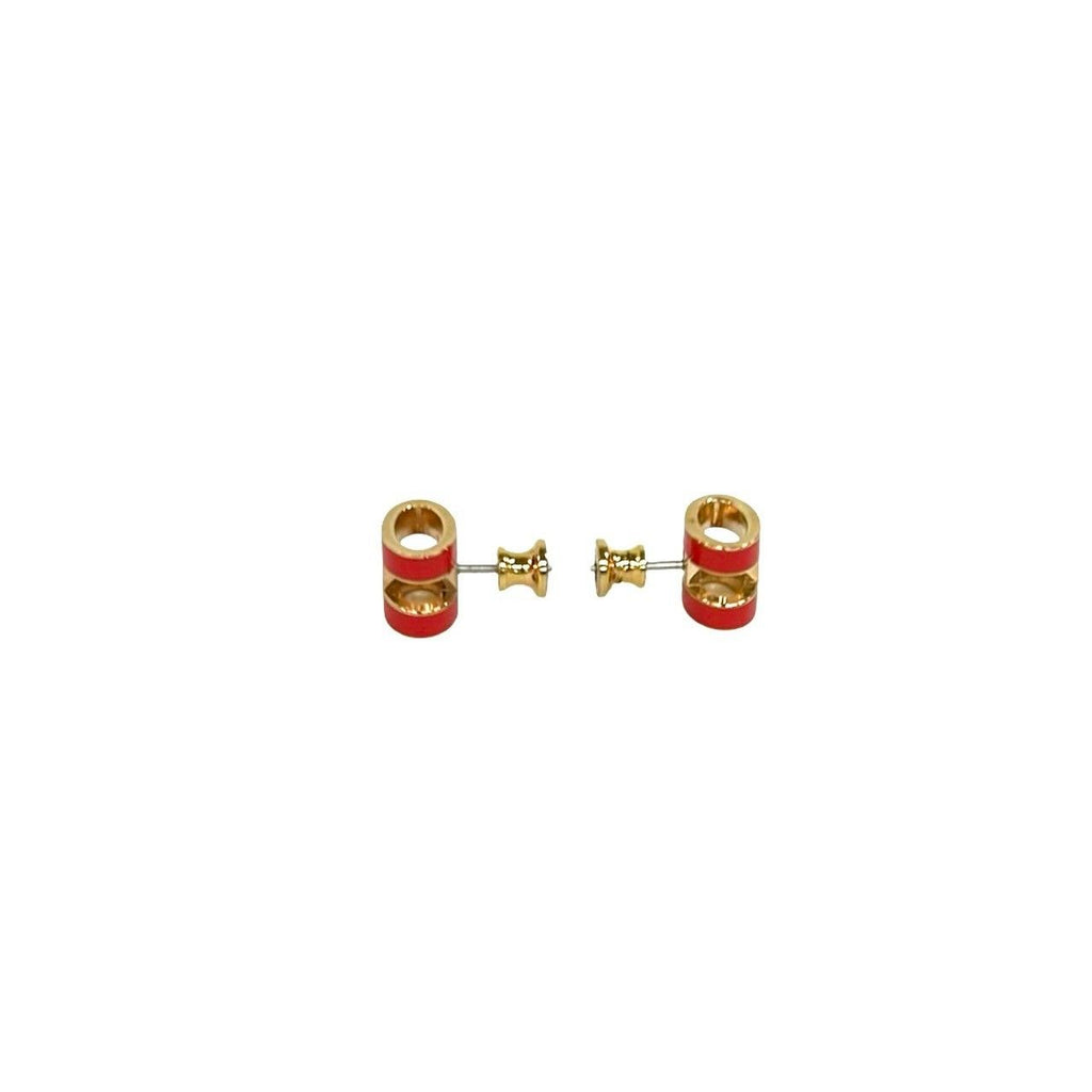 Hermes Mini Pop Logo Motif Earrings Gold Rouge — view 4