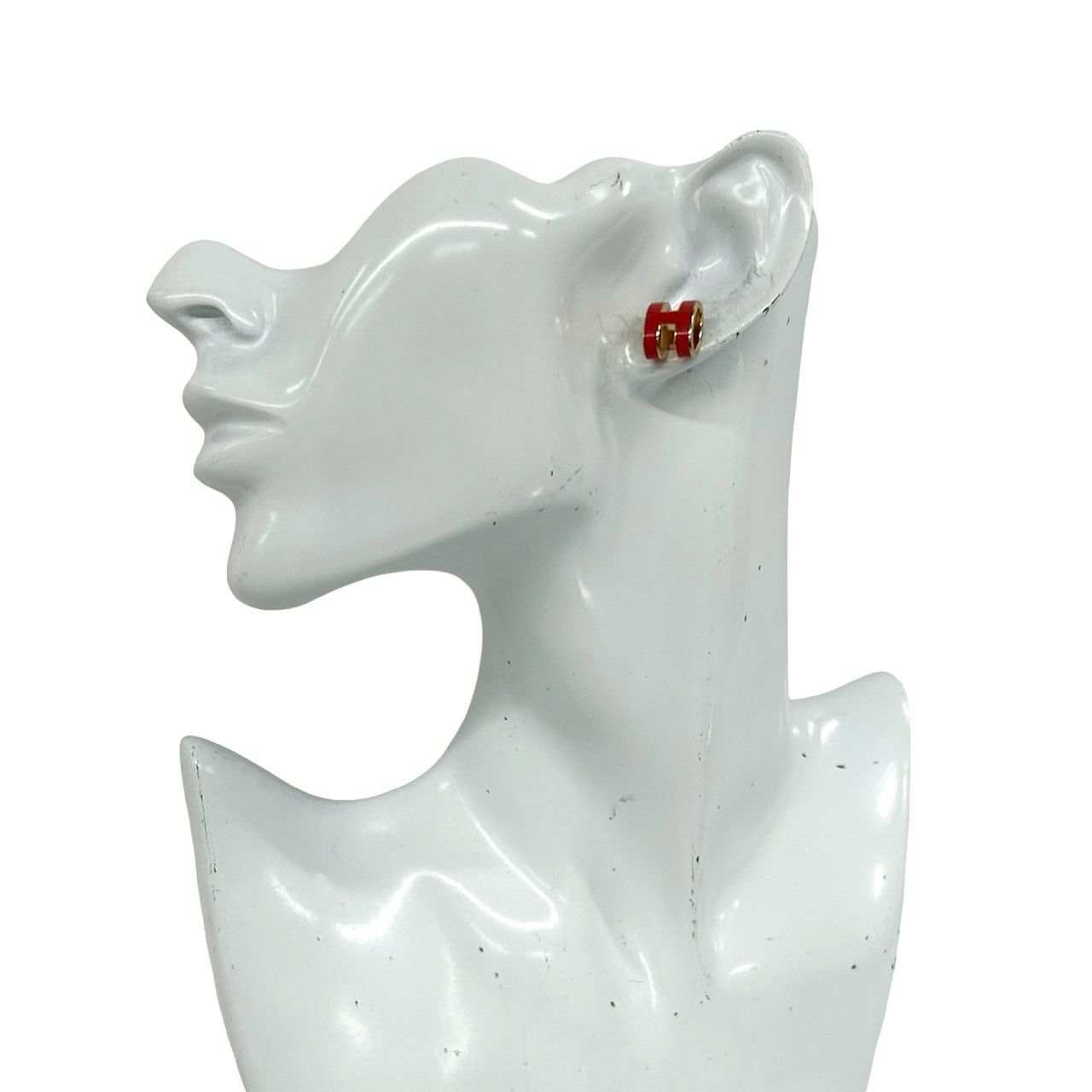 Hermes Mini Pop Logo Motif Earrings Gold Rouge — view 2