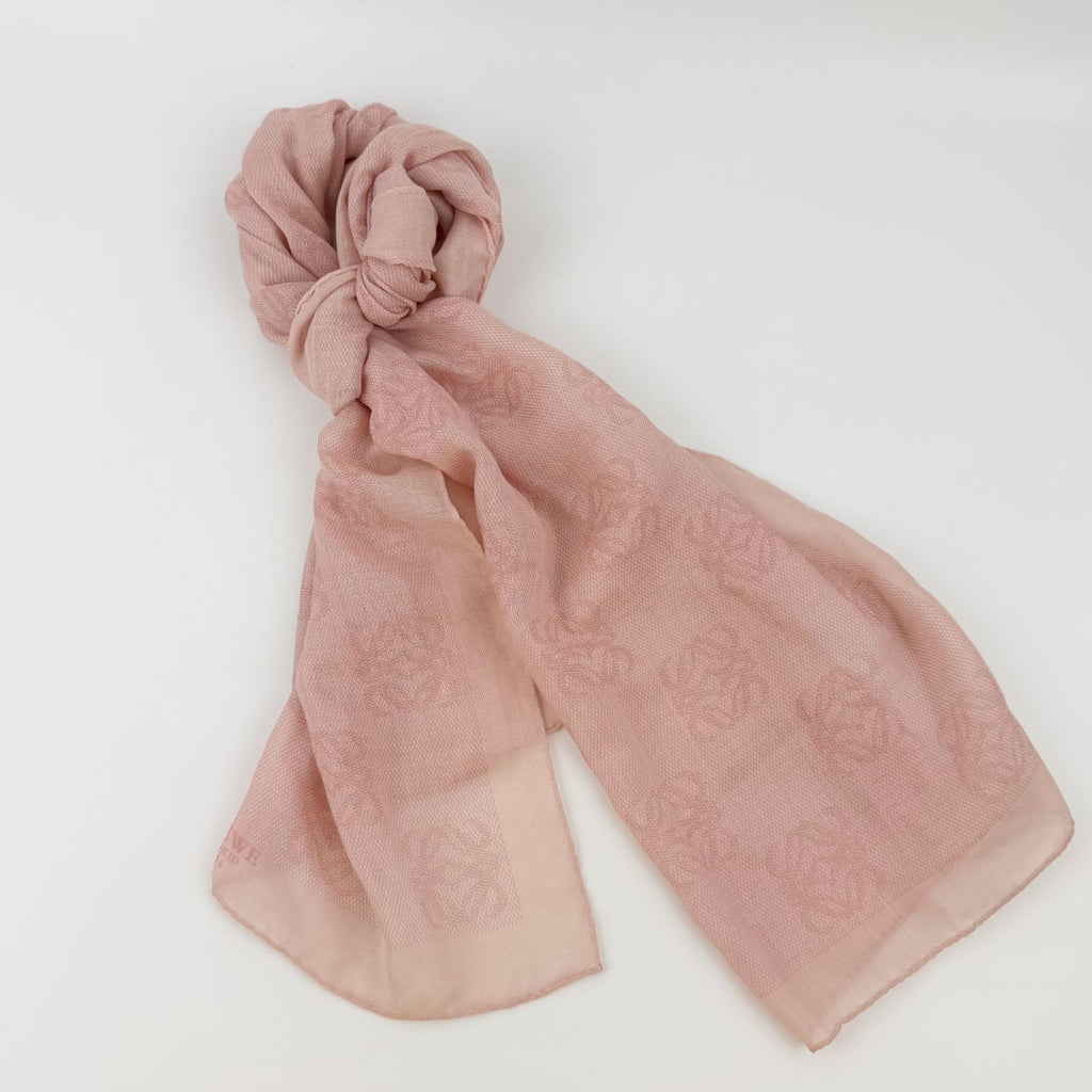 Loewe Anagram All Over Pattern Large Shawl Silk Pink Vintage Scarf