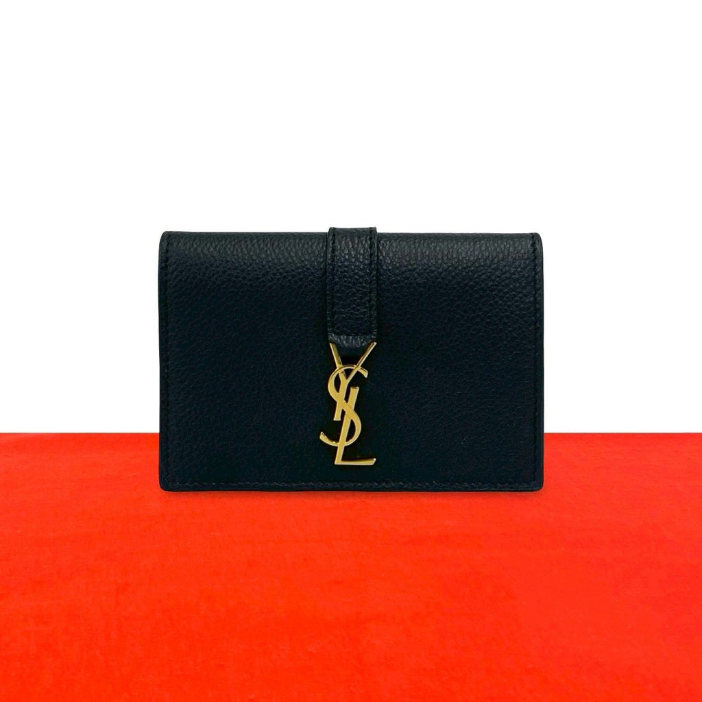 Saint Laurent YSL Cassandra Logo Leather Card Case Business Holder Black