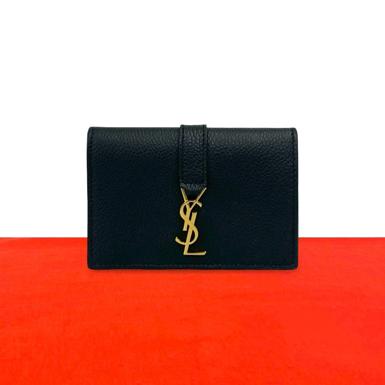 Saint Laurent YSL Cassandra Logo Leather Card Case Business Holder Black