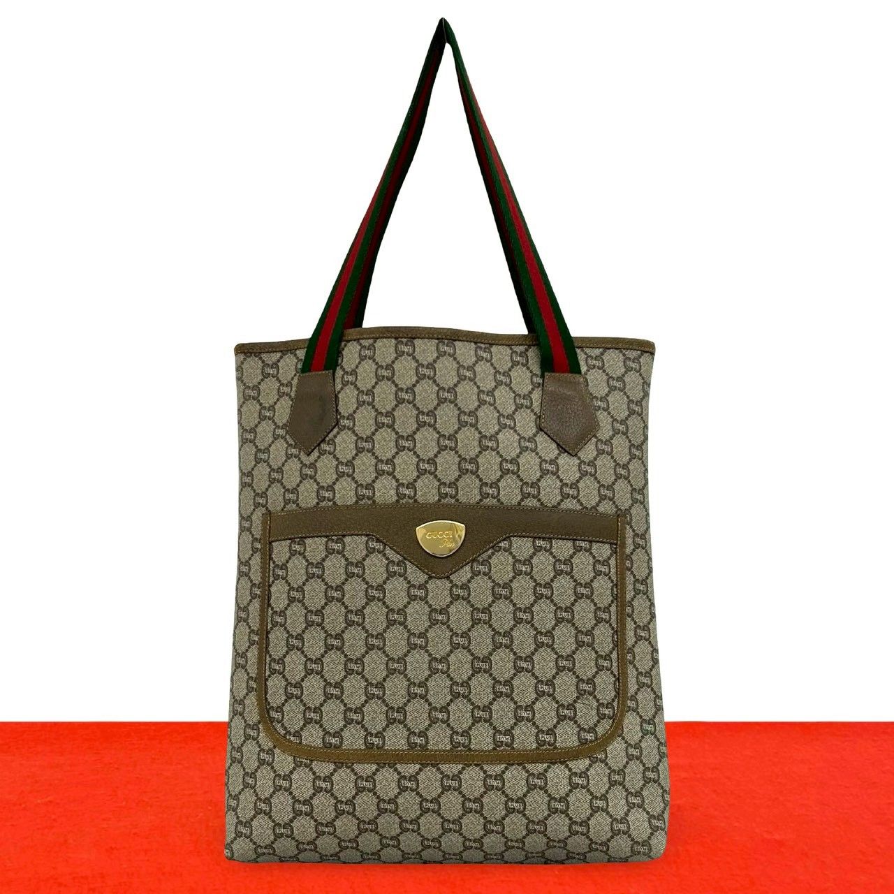 Gucci Vintage Sherry Line Plus Leather Tote Brown