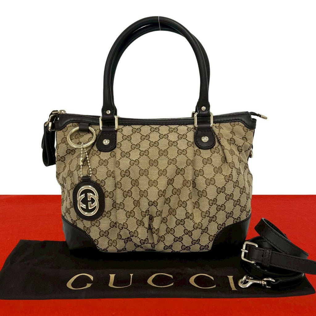 Gucci Ski GG Canvas Leather 2-Way Mini Tote Shoulder Bag Brown