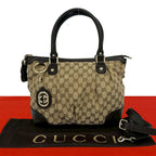 Gucci Ski GG Canvas Leather 2-Way Mini Tote Shoulder Bag Brown