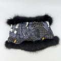 Gucci Fur Trim Silk Shawl Black Vintage Scarf