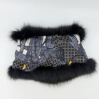 Gucci Fur Trim Silk Shawl Black Vintage Scarf