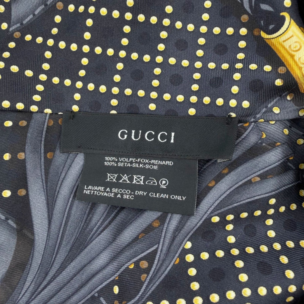 Gucci Fur Trim Silk Shawl Black Vintage Scarf — view 5