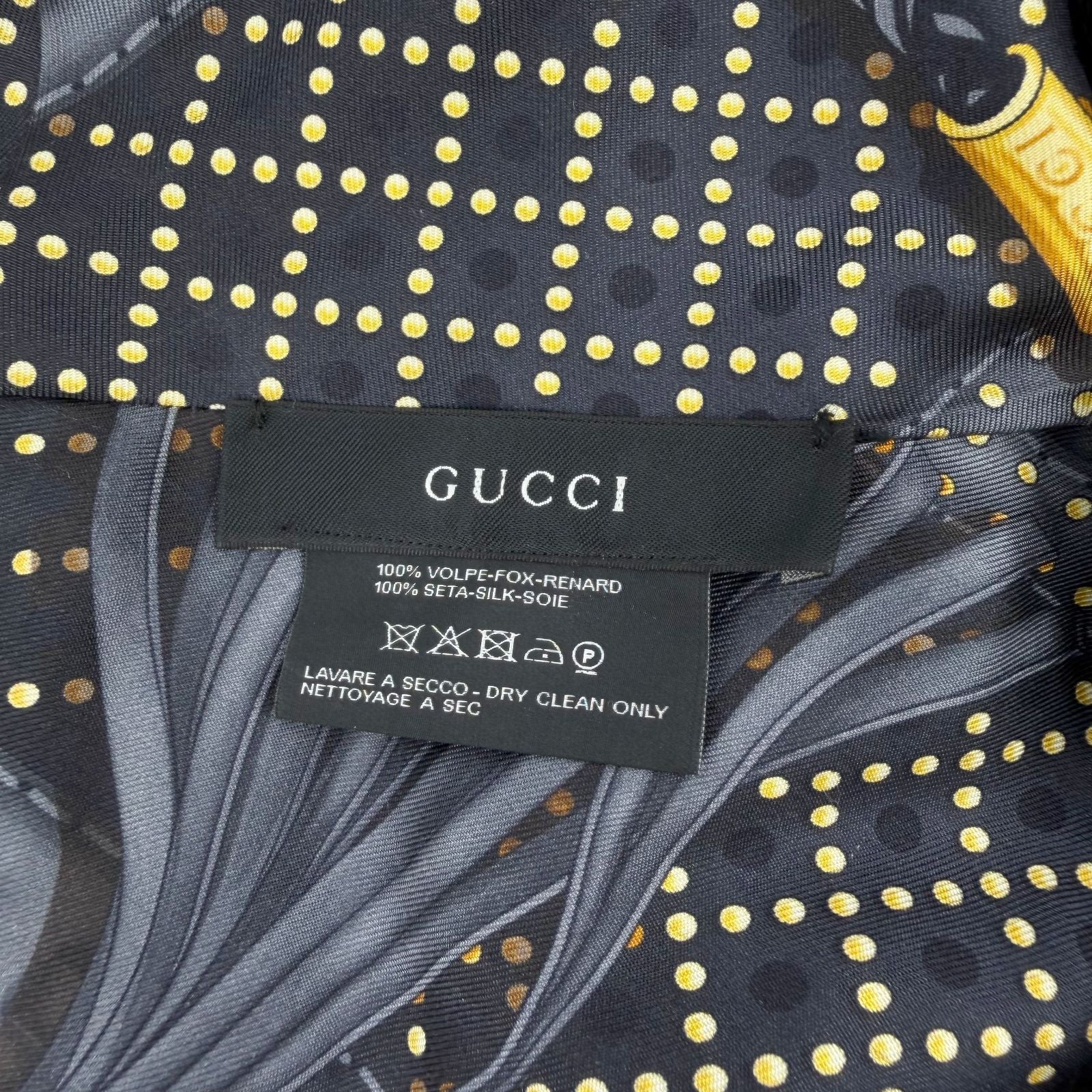 Gucci Fur Trim Silk Shawl Black Vintage Scarf — view 5