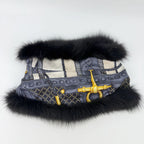 Gucci Fur Trim Silk Shawl Black Vintage Scarf — view 2