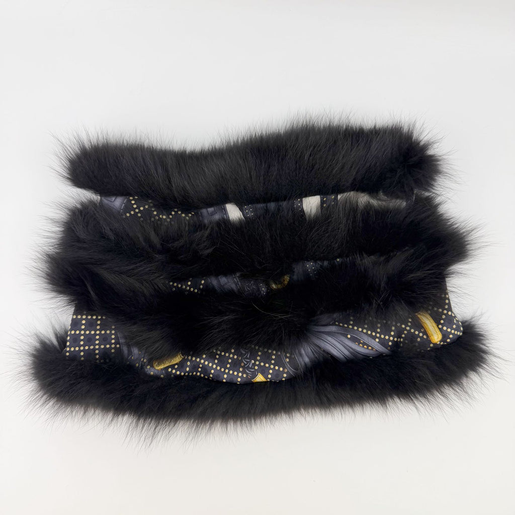 Gucci Fur Trim Silk Shawl Black Vintage Scarf — view 3