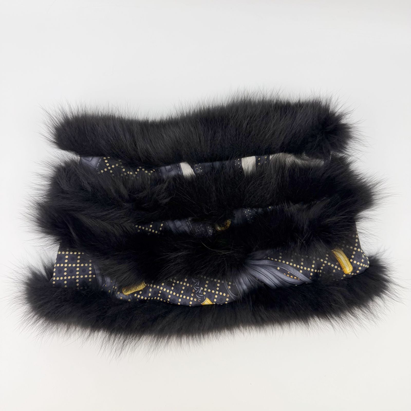 Gucci Fur Trim Silk Shawl Black Vintage Scarf — view 3